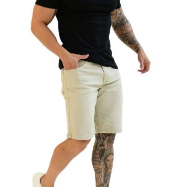 Imagem de Bermuda Social Sarja Masculina Slim Bolso - Mitchelgutto, Bege, 42