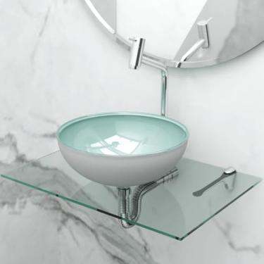 Imagem de Kit Lavatório de Vidro Suspenso 50x35 com Cuba de Apoio 29cm Beltempo (Branca)
