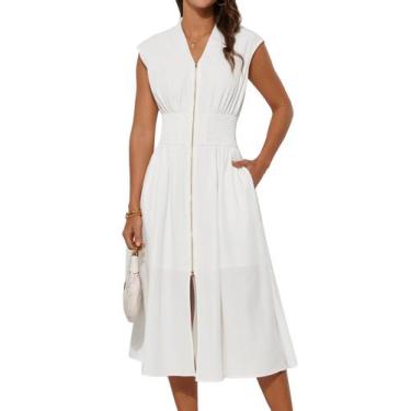 Imagem de Vestido GRACE KARIN branco com decote em V sem mangas para mulheres