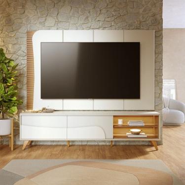 Imagem de Rack Bancada e Painel Amalfi para TV até 65 Polegadas com Pés de Madeira Off White Freijó Colibri
