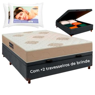 Imagem de Kit Cama Box Bau + Colchão Casal Inova D33 + 2 Travesseiros Ortobom