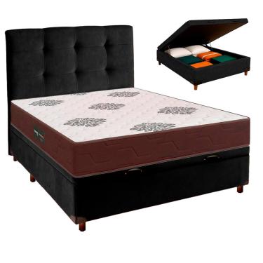 Imagem de Kit Cama Box Bau + Cabeceira + Colchão Casal D45 Inovaflex - Preto