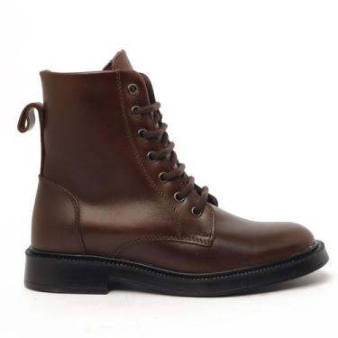 Imagem de Coturno Feminino Flatform Sapato Da Corte Couro Salto Baixo Cano Curto