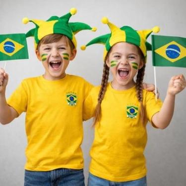Imagem de Camiseta Infantil Brasil Torcedor Copa Escudo Seleção Manga Curta Algodão Conforto-Unissex