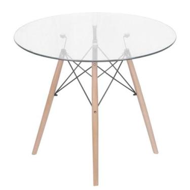 Imagem de Mesa de Jantar Eiffel DKR Redonda 90 cm Tampo de Vidro Base Madeira - 