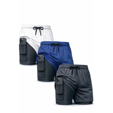 Imagem de Kit 3 Shorts Masculino 2 Em 1 Duplo Com Bolso Academia Treino Corrida 