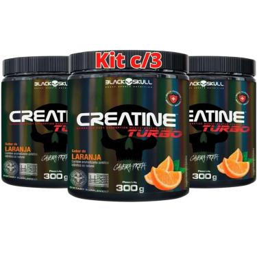 Imagem de kit 3X Creatina Monohidratada Creatine Turbo Black Skull 300g Energia Força Ganho de Ma...