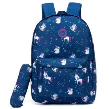 Imagem de Kit Mochila Bolsa Escolar Com Estojo Reforçada Espaçosa Resistente a Água Faculdade-Feminino