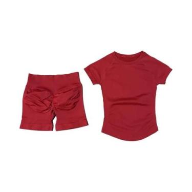 Imagem de Conjuntos De Ginástica Sem Costura Para Mulheres, Camiseta De Manga Cu