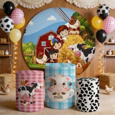 Imagem de Capas Painel Redondo Cilindros Decoração Fazendinha - Genérica