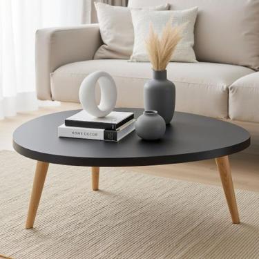 Imagem de Mesa de Centro Orgânica Moderna Para Sala Pés de Madeira - Kelan, Pret