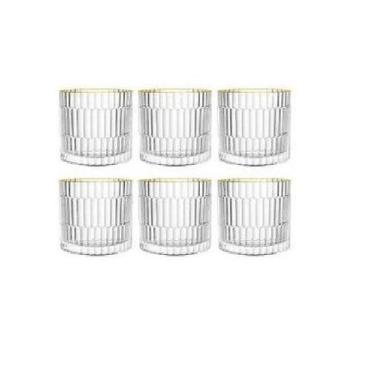 Imagem de Jogo 6 Copos Baixos Pisa Vidro Borda Dourada 340ml A9,2cm - fulfit