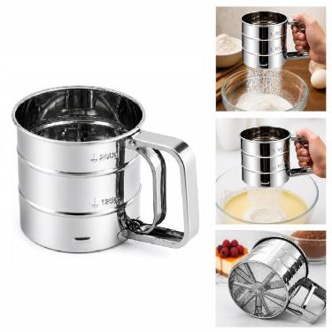 Imagem de Polvilhador Inox com Gatilho 250ml Peneira para Farinha Açúcar Chocolate Tela Fina Confeitaria Clink