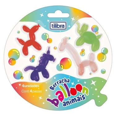Imagem de Kit 04 Borracha Balloon Animais Tilibra Cor Colorido