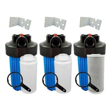 Imagem de Kit 3 Filtros Cavalete Entrada Pou Cartucho Catiônica C-100 Azul - Roy