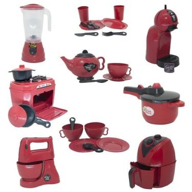 Imagem de Brinquedo Cozinha Vermelho Air Fryer Fogão Panela Bulê 27pç - CLICKCOM