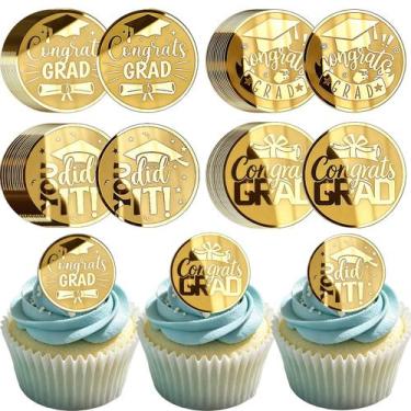 Imagem de Topos para Cupcakes de Formatura ZINDIACINE 40 peças dourados em acríl