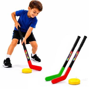 Imagem de Kit Conjunto de Hóquei Infantil 2 Tacos 70cm e Disco 8cm Plástico Resistente Yeet