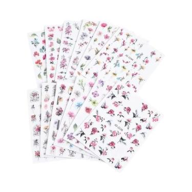 Imagem de Adesivos De Unhas Com Flores 3D Rosa E Verde, 12 Peças, Decalques Bril