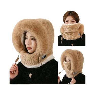 Imagem de Gorro Térmico De Pelúcia Para Mulheres Com Capuz, Cachecol E Máscara, 