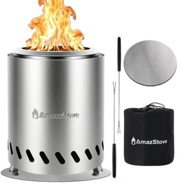 Imagem de Lareira de mesa AmazStove 25x18 cm, portátil, baixa emissão de fumaça