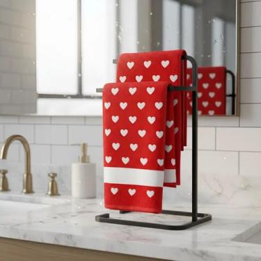 Imagem de Suporte Porta Toalha de Rosto Duplo para Bancada de Banheiro Lavabo - 