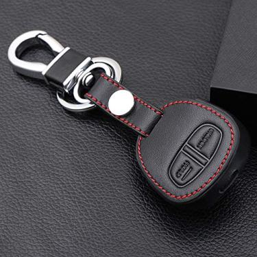 Imagem de YJADHU Porta-chaves de couro masculino feminino porta-chaves para carro capa 2 botões, adequado para Mitsubishi outlander ex Lancer Asx Pajero
