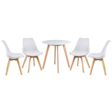 Imagem de Loft7, KIT - Mesa redonda Leda 70 cm branco + 4 cadeiras estofadas Leda branco