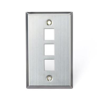 Imagem de Leviton Placa de parede QuickPort 43080-1S3, entrada única, 3 portas, aço inoxidável