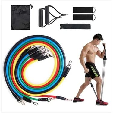 Imagem de Kit Extensor Elástico 11 Peças Exercício Fitness Pilates