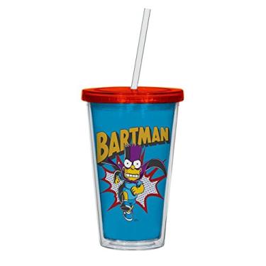 Imagem de Copo com Canudo e Tampa Bartman - The Simpsons - Azul - 15x10 cm