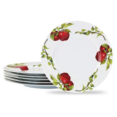 Imagem de Reston Lloyd Conjunto de pratos de jantar de melamina Calypso Basics de 15,5 cm, livre de BPA, não tóxico, resistente à quebra, pode ser lavado na lava-louças, para uso interno e externo, maçãs de