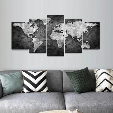 Imagem de Quadro Mapa Mundi Money Para Escritórios Mosaico 5 Peças