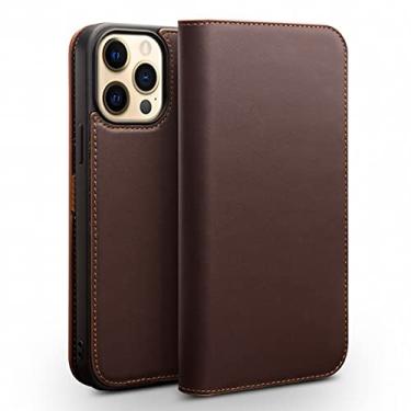 Imagem de GSYH Capa de telefone estilo carteira para iPhone 13 Pro Max, capa de proteção de carteira design de livro com suporte de cartão e função de suporte compatível com iPhone 13 Pro Max 16,7 cm, marrom