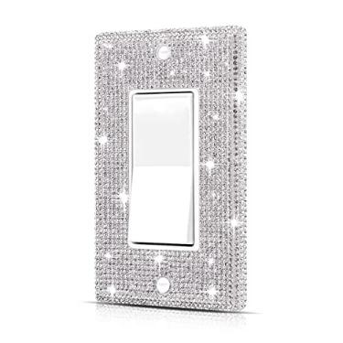 Imagem de Dengduoduo Placas de parede Capa de interruptor de luz Decorativas para Tomadas, Strass Prata Brilhante Bling Placa de parede Placa de parede Única Gangue para Cozinha Quarto Sala de estar Decoração de Casa