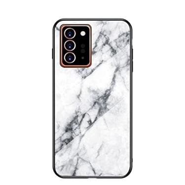Imagem de OIOMAGPIE Capa de telefone de vidro temperado com padrão de textura de mármore criativa para Samsung Galaxy A70 A50 S A30 A20 A31 A21 A11 A10S capa traseira, capa fina fresca (branco, A10S)
