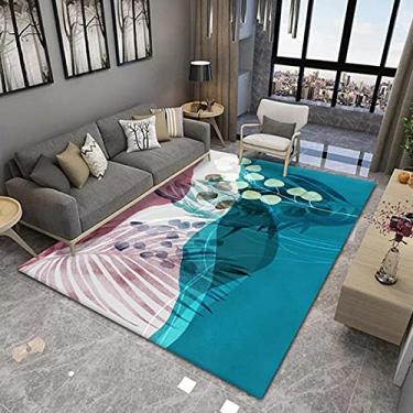 Imagem de jia cool Tapete contemporâneo Boho estilo retrô abstrato para sala de estar, tapetes antiderrapantes para áreas internas/externas, 120 x 160 cm, geométrico-205