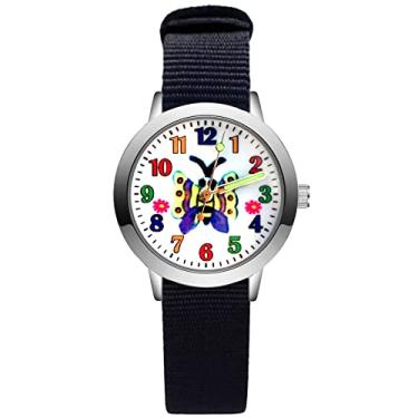Imagem de Relógio de menina moda bonito estilo borboleta estudante meninas meninos quartzo pulseira de nylon relógios de pulso relógios para meninas (cor: preto noir)