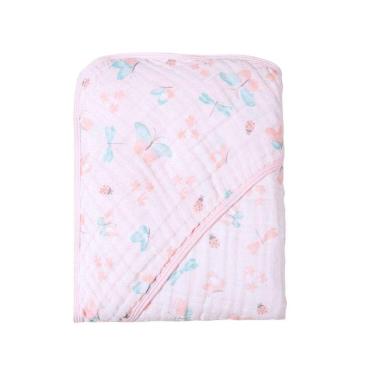 Imagem de Toalha De Banho para Bebê Fralda Soft Especial Capuz Papi Borboletas Rosa