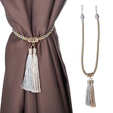 Imagem de 2 pçs borla corda de cortina tiebacks gancho janela tricô à mão decoração fivela cordão cortinas retenções 61 cm, cinza, 4 pçs