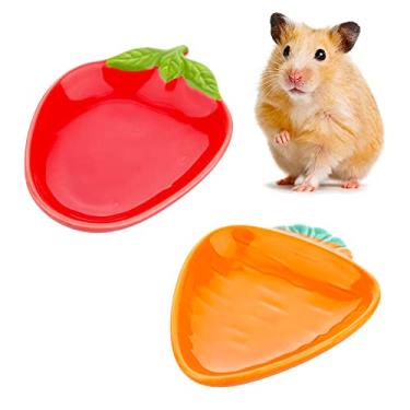 Imagem de 2 peças tigela de comida de cerâmica para hamster, prato anti-giro de forma fofa para hamster gerbil, ouriço, porquinho da índia e roedor de ratos