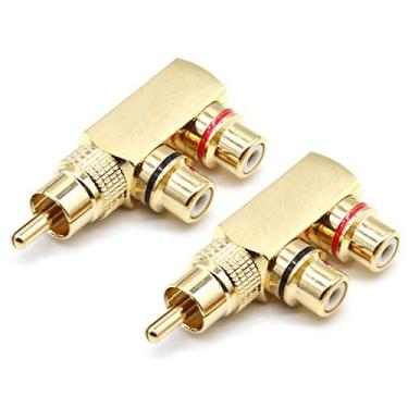 Imagem de Adaptador divisor RCA, ângulo reto, RCA macho para 2 RCA fêmea, conector banhado a ouro (pacote com 2)