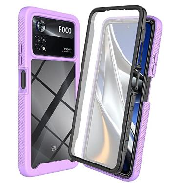 Imagem de Capa de proteção completa para Xiaomi Poco X4 Pro 5G Hard PC + Soft Silicone TPU 3in1 Capa protetora à prova de choque com protetor de tela anti-riscos sensível ao toque embutido (Color : Purple)