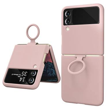 Imagem de E Segoi Capa para Samsung Galaxy Z Flip 3, capa de borracha de gel de silicone líquido à prova de choque macio forro de microfibra compatível com Galaxy Z Flip 3 5G (areia rosa)