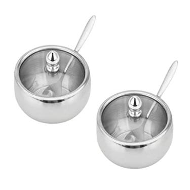 Imagem de Kit 02 Açucareiro Inox Tampa de Vidro Colher Cozinha 300ml