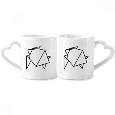 Imagem de Conjunto de canecas de porcelana para casal, formato geométrico, tartaruga, origami, abstrato, coração