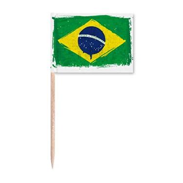 Imagem de Marcador de palito de dente pintado à mão bandeira do Brasil para decoração de festa