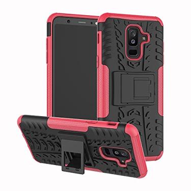 Imagem de Capa protetora de telefone compatível com Samsung Galaxy A6 Plus 2018/A9 Star Lite, TPU + PC Bumper híbrido capa robusta de grau militar, capa de telefone à prova de choque com suporte (cor: vermelho rosa)