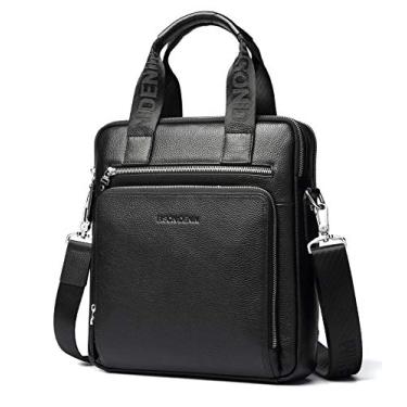 Imagem de BISON DENIM Maleta masculina de couro para trabalho de negócios, bolsa mensageiro para laptop de 35,5 cm, bolsa carteiro Iaptop para homens