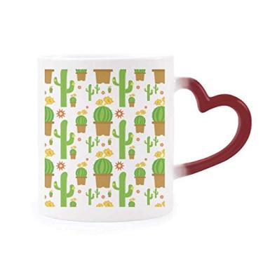 Imagem de Caneca de grés com estampa de suculentas de plantas em vaso de cacto sensível ao calor que muda de cor vermelha